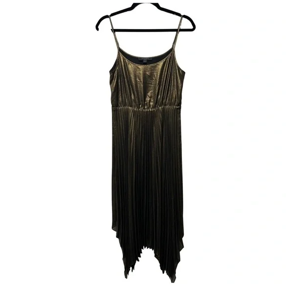 All Saints Lerin Pleated Metallic Maxi Dress, asymmetrical hem, Size Med, Y2K - Picture 2 of 5